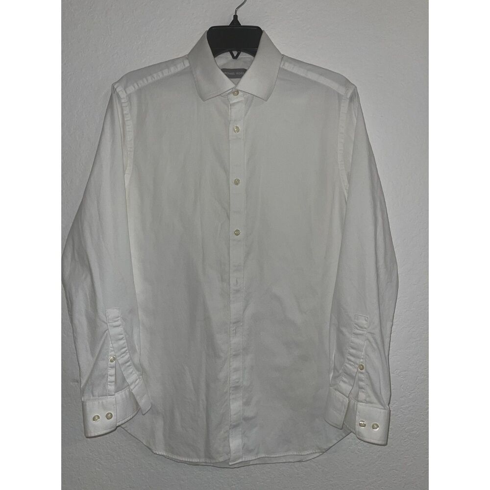 Michael Kors Men's Slim Fit White Dress Shirt - Long Sleeve Button Up